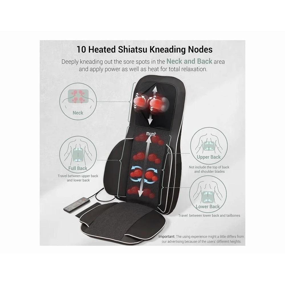 Mynt FSA Eligible HSA Approved Shiatsu Neck and Back Massager‎ for Chair with 10